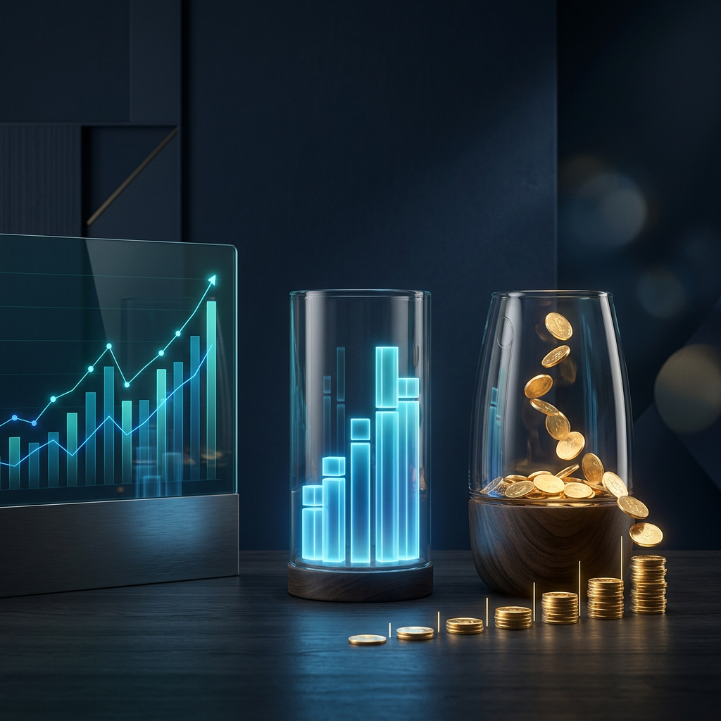 Glowing rising charts and coins symbolizing financial growth and investment